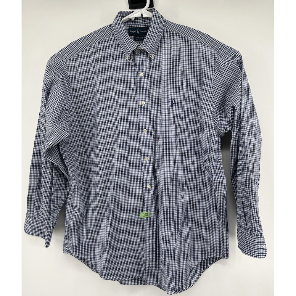 Polo Ralph Lauren Long Sleeve Button Down Blue Checkered Shirt 16.5 34/35